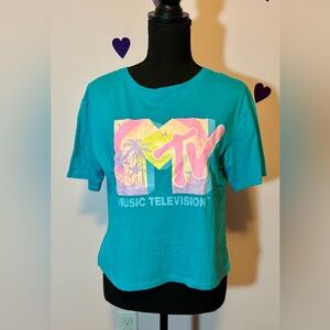 MTV 90`s Women's Crewneck Short Sleeve Pullover T-Shirt Sz L